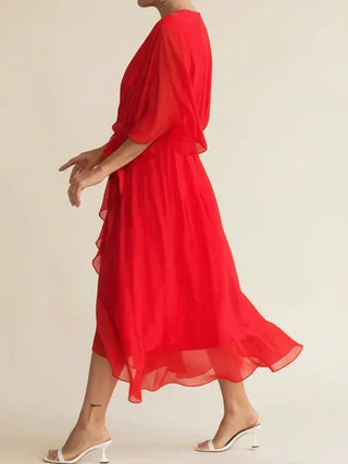 Women's Belted Wrap Midi Dress