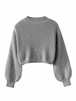 Women's Cropped Sweater with Balloon Sleeves