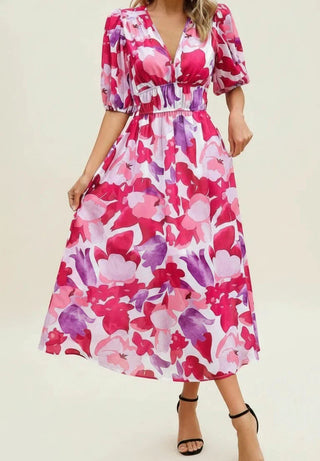 Women's Floral A-Line Midi Dress