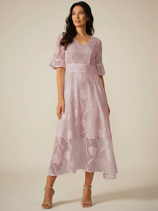 Women's Floral V-Neck A-Line Midi Dress