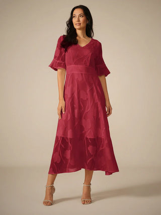 Women's Floral V-Neck A-Line Midi Dress