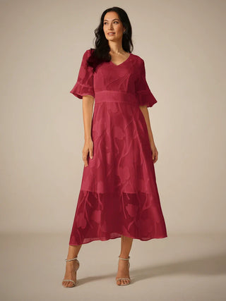 Women's Floral V-Neck A-Line Midi Dress