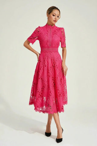 Women's High Neck A-Line Midi Dress