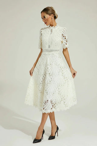 Women's High Neck A-Line Midi Dress