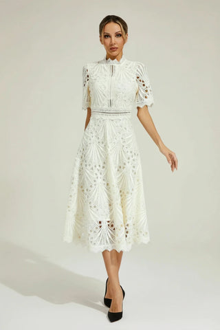 Women's High Neck A-Line Midi Dress