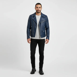 Men's Asymmetrical Leather Biker Jacket