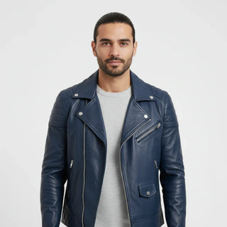 Men's Asymmetrical Leather Biker Jacket