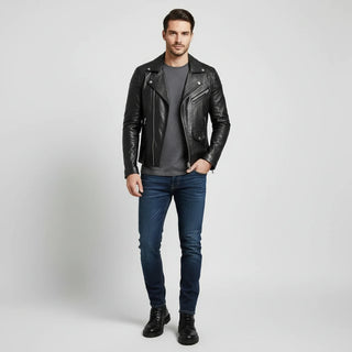 Men's Asymmetrical Leather Biker Jacket