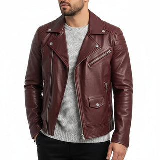 Men's Asymmetrical Leather Biker Jacket