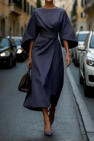 Women's Belted A-Line Midi Dress