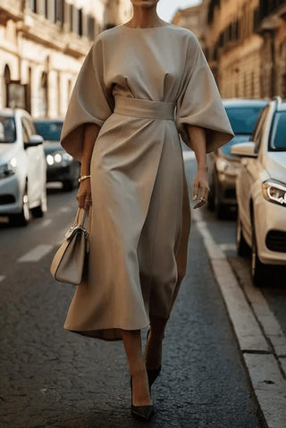 Women's Belted A-Line Midi Dress