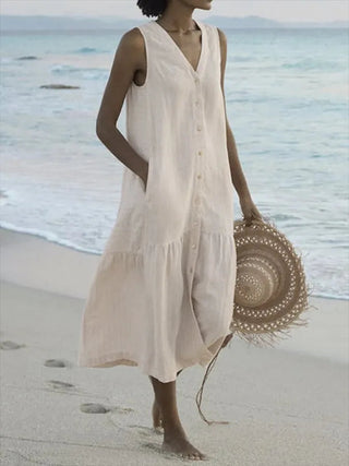 Women's Button-Front Sleeveless Midi Dress