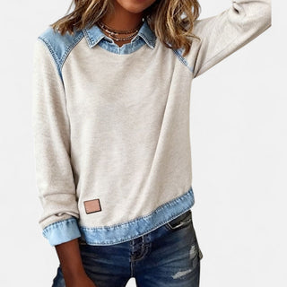 Women's Color Block Denim Trim Sweater