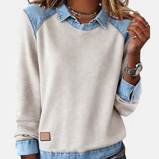 Women's Color Block Denim Trim Sweater