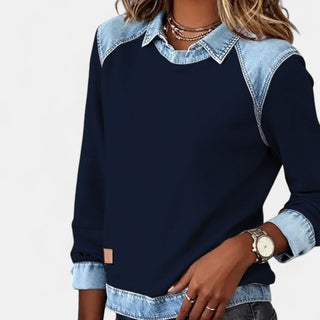 Women's Color Block Denim Trim Sweater