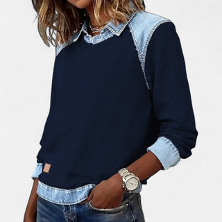 Women's Color Block Denim Trim Sweater