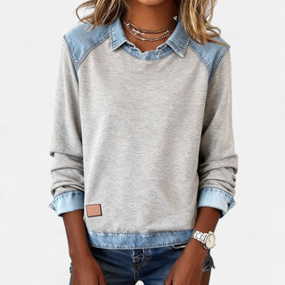 Women's Color Block Denim Trim Sweater