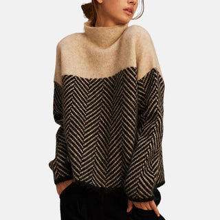 Women's Color Block Herringbone Pullover Sweater