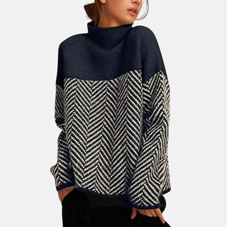 Women's Color Block Herringbone Pullover Sweater