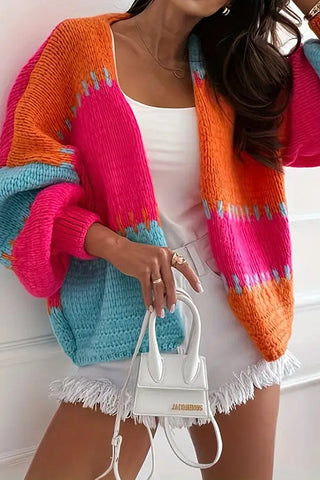 Women's Color Block Open Front Sweater