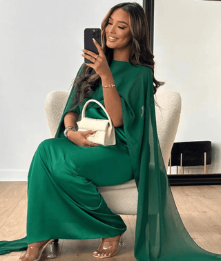 Women's Draped Sleeve Satin Dress