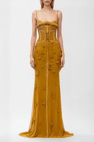 Women's Floral Applique Evening Maxi Dress