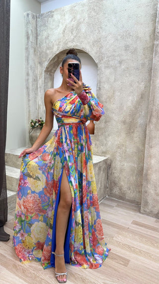 Women's Floral One Shoulder Evening Maxi Dress