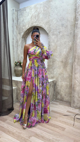 Women's Floral One Shoulder Evening Maxi Dress