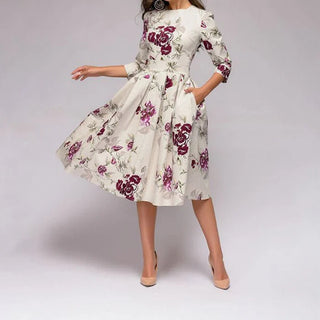 Women's Floral Print A-Line Midi Dress