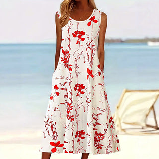 Women's Floral Sleeveless A-Line Midi Dress