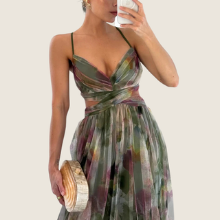 Women's Floral Spaghetti Strap A-Line Maxi Dress
