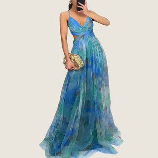 Women's Floral Spaghetti Strap A-Line Maxi Dress