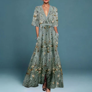 Women's Floral V-Neck Maxi Dress