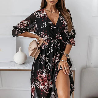 Women's Floral Wrap Midi Dress