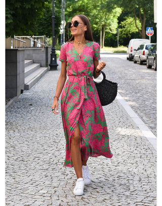 Women's Floral Wrap Midi Dress