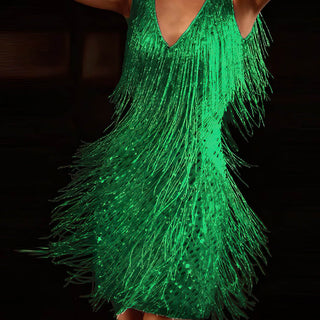 Women's Fringe V-Neck Mini Dress