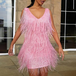 Women's Fringe V-Neck Mini Dress
