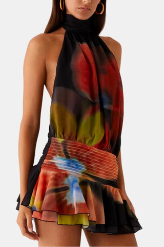 Women's Halter Backless Chiffon Mini Dress