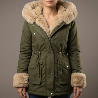 Women's Hooded Fur Trimmed Jacket