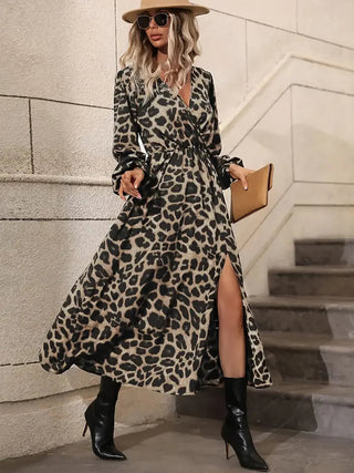 Women's Leopard Print Wrap Maxi Dress