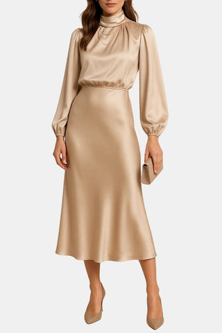 Women's Long Sleeve A-Line Midi Dress