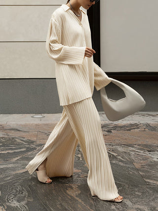 Women's Long Sleeve Plissé Two-Piece Set