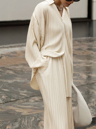 Women's Long Sleeve Plissé Two-Piece Set