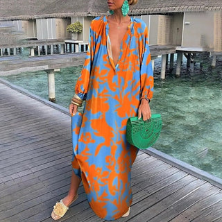 Women's Long Sleeve Printed Maxi Dress