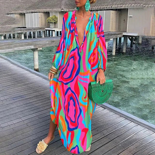 Women's Long Sleeve Printed Maxi Dress