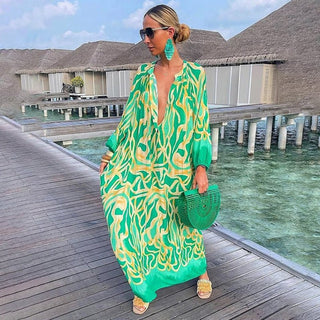 Women's Long Sleeve Printed Maxi Dress