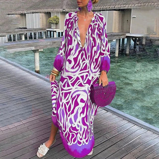 Women's Long Sleeve Printed Maxi Dress
