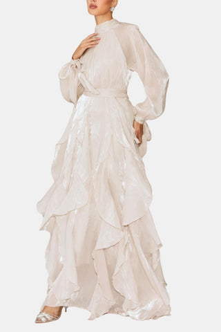 Women's Long Sleeve Ruffle Evening Maxi Dress