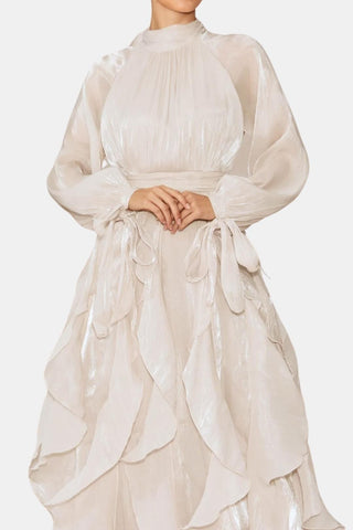 Women's Long Sleeve Ruffle Evening Maxi Dress