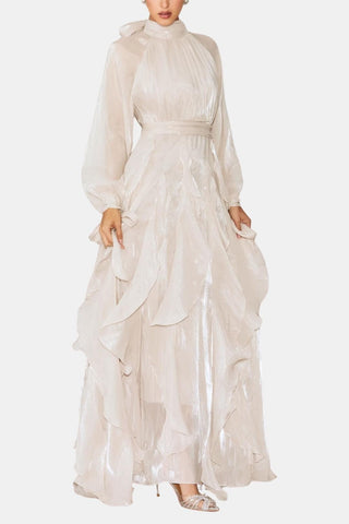 Women's Long Sleeve Ruffle Evening Maxi Dress